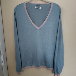 Max & Moi long sleeve silk cashmere blue pink top shirt Office